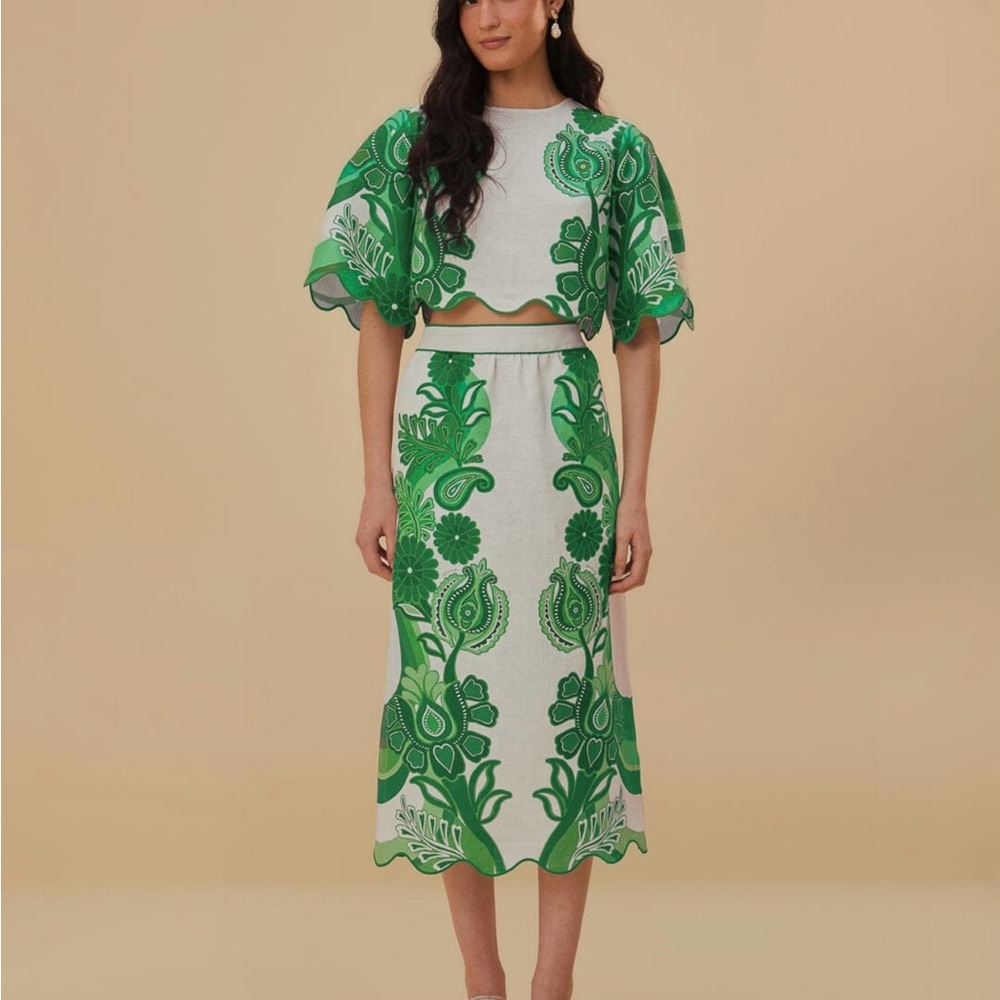 Farm Rio Green Color Festival skirt and top